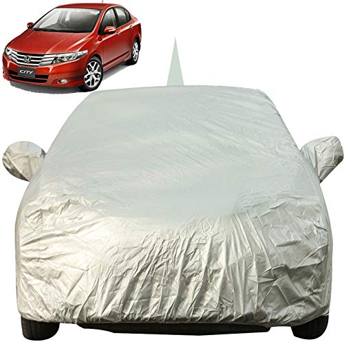 Image of Autofact Waterproof Car Body Cover for Honda City Ivtech (2009 to 2013) with Mirror and Antenna Pocket (Light Weight, Triple Stitched, Heavy Buckle, Bottom Fully Elastic, Light Grey Matty)