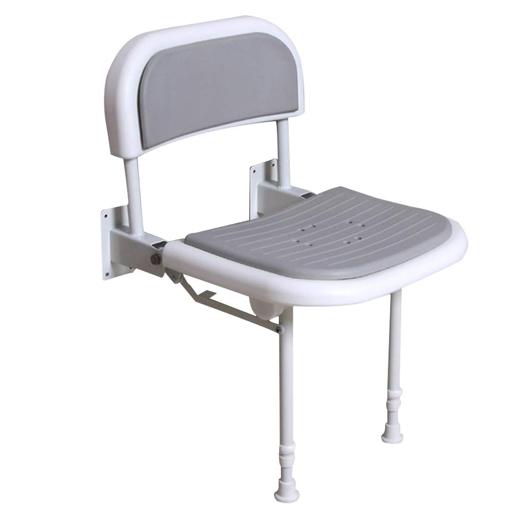 Plegar Silla de Ducha Soporte de Pared médico Taburete De Baño Asiento Antideslizante con apoyabrazos de Respaldo, Independencia y Estabilidad, para Ancianos discapacitados