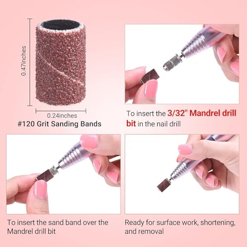 Image of MelodySusie 100 Pcs Nail Drill Bits Sanding Bands for Nail Drill 120 Medium Grit Nail File Sanding Bands for Acrylic Nails Gel Manicures and Pedicure
