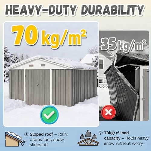 Image of Devoko 10x10 FT Outdoor Storage Shed with Floor Frame, Metal Tool Shed with Slooping Roof, Heavy Duty Large Shed for Garden Backyard Patio(Gray)