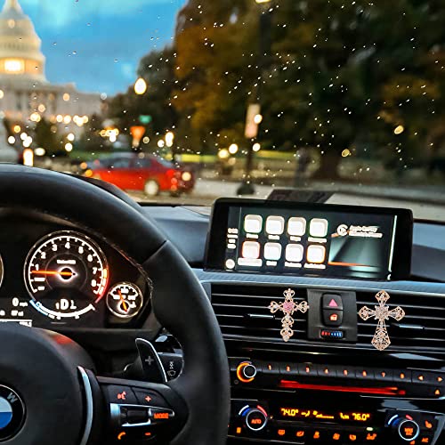 Image of ZOSTLAND Rhinestone Car Decorative Clip,Car Air Fresheners,Metal Vent Clip,Bling Auto Air Vent,Personalized Automotive Interior Decoration Accessories,Auto Decor Gift for women,men (2pcs Cross)
