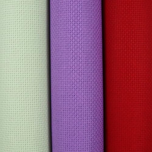 Image of KCS 3 pc of 15 inch x 18 inch(38cmx45cm) Counted Cross Stitch Cotton Aida Cloth Needlework Rolled Fabric Box,14CT,Light Green+Lavender+Red