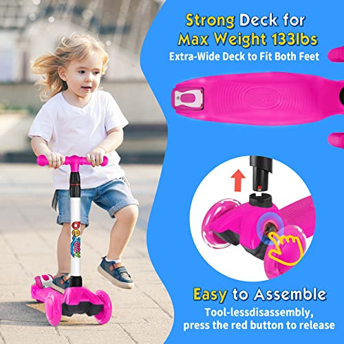 Beleev Scooter For Kids Ages 3-12, 3 Wheel Kick Scooter For Toddlers Girls Boys, Adjustable Height, Lean To Steer, Light Up Wheels, Extra-Wide Deck, Lightweight Push Scooter For Children (Pink) #TOP5