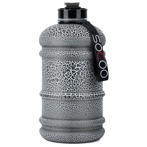 Big Water Bottle 2.2L Water Jug Crackle Coating Leak Proof Giant Gym Water Bottle for Women Men Fitness Athletic Outdoor Camping BPA Free Plastic Sports Black