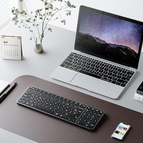 iClever Clavier Bluetooth, Clavier sans Fil Rechargeable USB-C, Multi-dispositifs avec 3 Canal Bluetooth, Compatible Apple macOS, iOS, Windows, Clavier Francais AZERTY, Gris