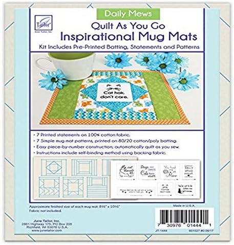 June Tailor Quilt As You Go Inspirational Mug Mats Daily Mews, Natural/Blue Ink