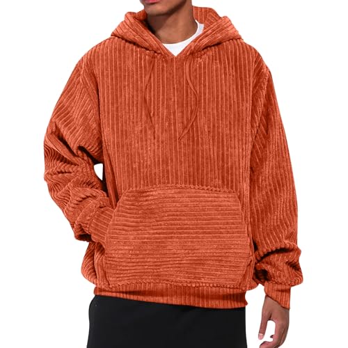 Ymosrh Men's Hoodies, Long Sleeve Casual Corduroy Pullover Hooded Sweatshirt with Kangaroo Pocket, S-3XL