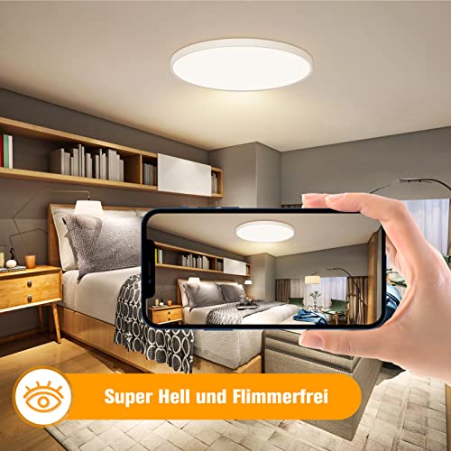 OUILA Deckenlampe LED Deckenleuchte Flach Rund Ø30CM 3000K für Küche Bad – Ansicht 3