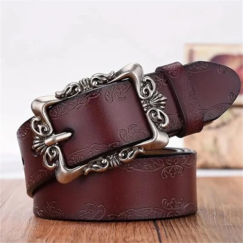 Women's Decorative Belt Women Versatile Embossed Genuine Leather Belt Vintage Decorative Pants Belt with Pin Buckle(Black)2