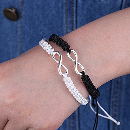 COLORFUL BLING 2Pcs Infinity Distance Couple Braided Handcrafted Luck Bracelet Bangle Adjustable Rope His and Hers Wristband Wrist Jewelry2