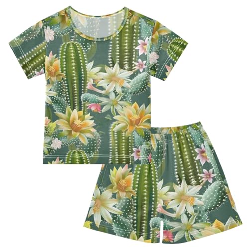 ALAZA Cactus Flower Tropical Pajamas Short Sleeve 2 Piece Sleepwear Top and Bottom Pajama Set Unisex
