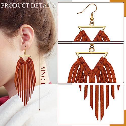 Sasylvia 9 Pairs Fringe Leather Earrings Boho Triangle Deerskin Leather Fringe Boho Earrings for Women2