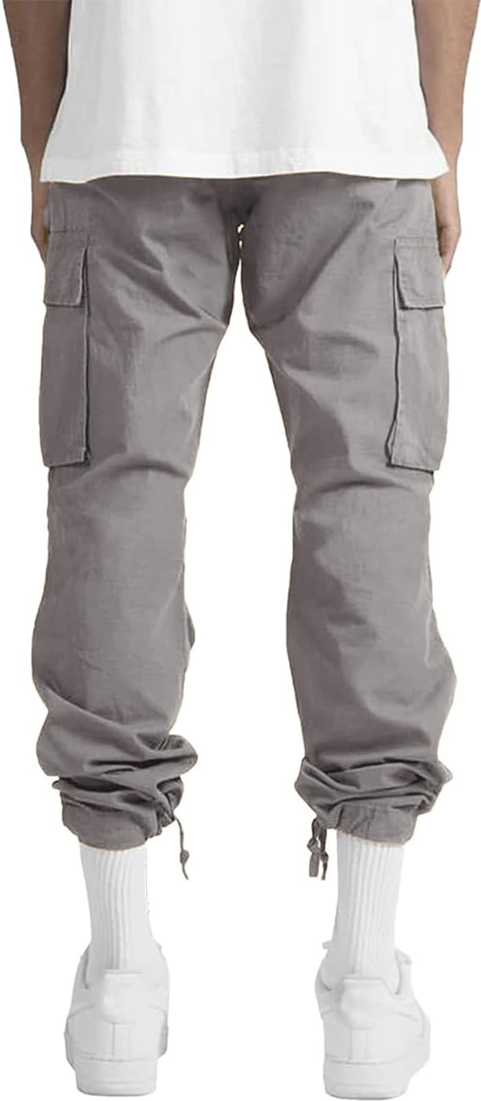 HUNGSON Mens Cargo Pants Drawstring Casual Hiking Pants Joggers Athletic Trousers Cotton Loose Straight Sweatpants for Men Grey