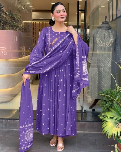 Image of KLOSIA Women Rayon Printed Anarkali Kurta Set with Dupatta
