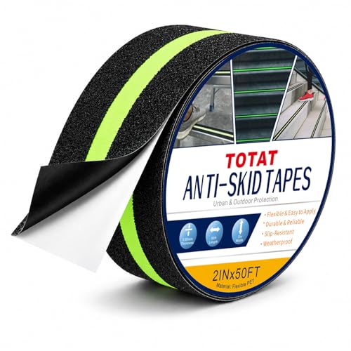 Image of Glow in Dark Anti Slip Tape, 2 inch x50FT Heavy Duty Waterproof Safety Grip Tape for Stairs, Pool, Bathroom - Black & Glow Stripe Indoor /Outdoor Multi-Purpose Traction Tape