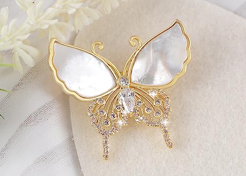 Image of Alilang Sparkling Zircon Seashell Butterfly Brooch Pin With Crystal Rhinestones For Wedding Party