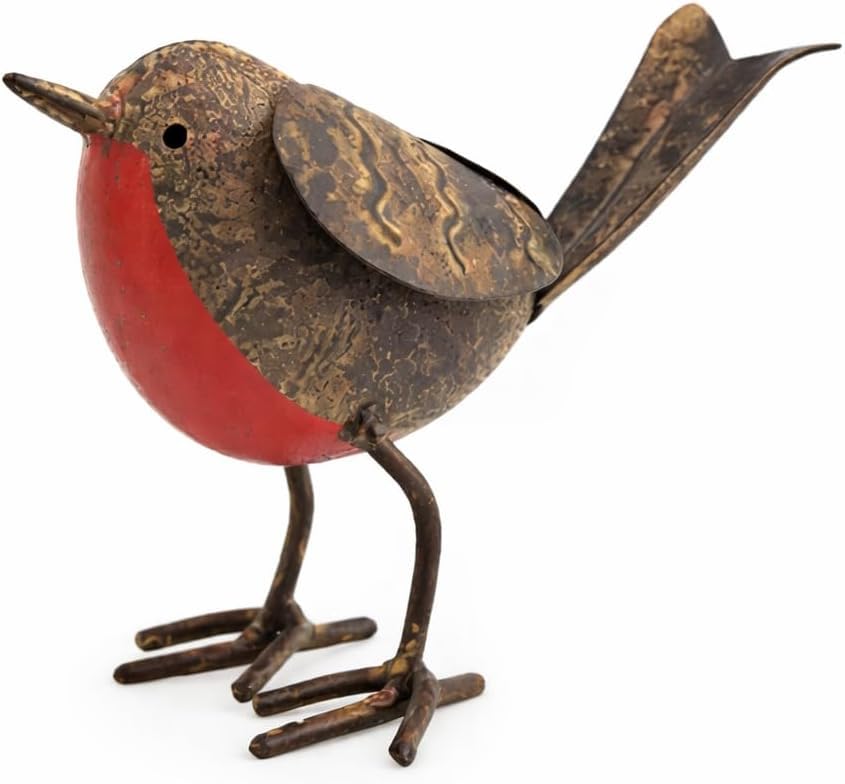 Berpar Rustic Metal Robin Garden Ornament – Vintage Tin Bird Outdoor Decor, Weather Resistant Distressed Finish Patio & Planter Decoration