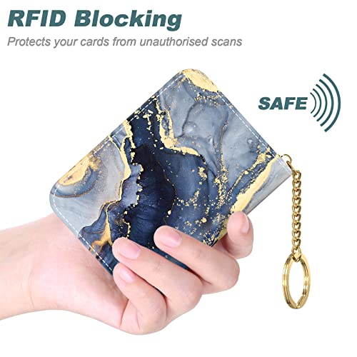 Image of Nipichsha Credit Card Holder, Small RFID Card Wallet for Women, Slim Leather Card Holder Wallet, Dark Grey Marble, 4.33 x 3.15 x 0.98 inches, Fashions