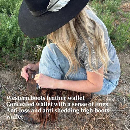 2025 Fashion Leather Wallet, Western Boot Wallet with Snap Strap, Handcrafted Leather Boot Credit Card Holder for Women, Small Leather Wallets with Snap Fastening, Carry All Wallets (Tawny)2