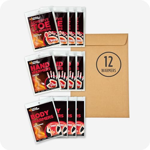 Little Hotties Adhesive Warmers Multi Pack - 12 Packs (4 pairs of Hand Warmers, 4 pairs of Adhesive Toe Warmers, 4 individual Body Warmers) for All-Day Cold Weather Comfort
