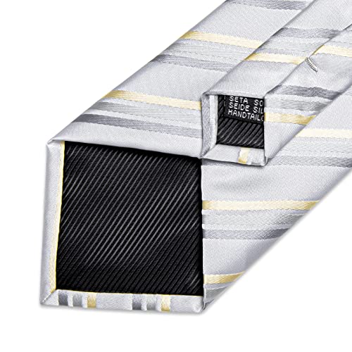 Image of DiBanGu Mens Striped Tie Silk Woven Necktie and Pocket Square Cufflinks Tie Clip Set Wedding Business Formal Gift Tie for Men