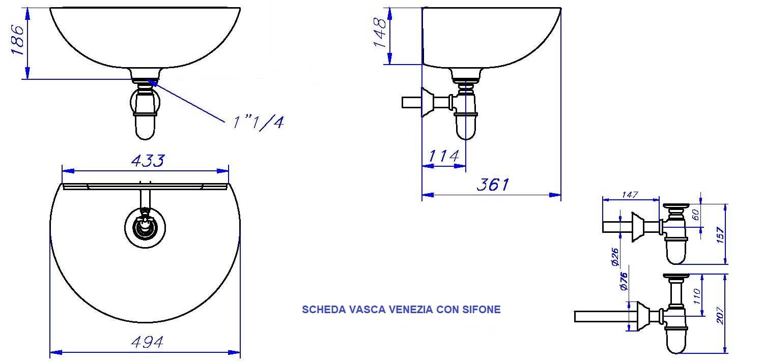 Vasca A Muro Venezia In Ghisa - Lavello Da Esterno Con Sifone Brunito