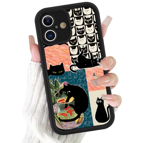 Yoedge Collage Cover per iPhone 17 Gatto, Cat Pesce Nero Disegni Aesthetic Motivo Custodia, Silicone Custodia Antiurto Protezione Fotocamera Bumper Case per Donne Ragazza per iPhone 17 6,3'