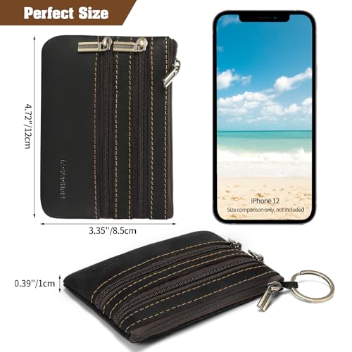 Jack&Chris Coin Purse Pouch for Men, Genuine Leather Coin Purse Zipper Pocket with Keychain Ring, Coin Bag for Men,JC301-Black2