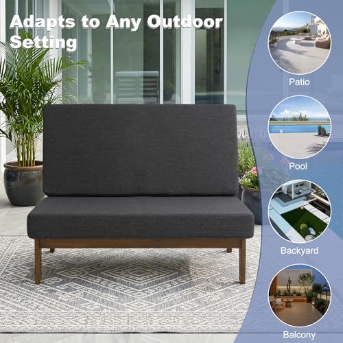 Image of Pia Ricoo 1-Piece Patio Furniture Set, Outdoor Loveseat with 4.5-Inch Thick Cushions, All-Weather Outdoor Sofa for Backyard, Deck, Lawn - Drak