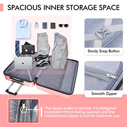 Image of AnyZip Luggage PC ABS Hardside Lightweight Suitcase with 4 Universal Wheels TSA Lock 20 24 28 Inch, Pink, 28 inch Checked-Large, Solid