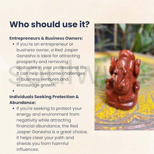 Image of Soulwise Red Jasper Ganesha Idol 2 inch - Auspicious Handcrafted Ganesh ji Statue for Car, Home Temple & Gift - Removes Obstacles & Brings Vitality