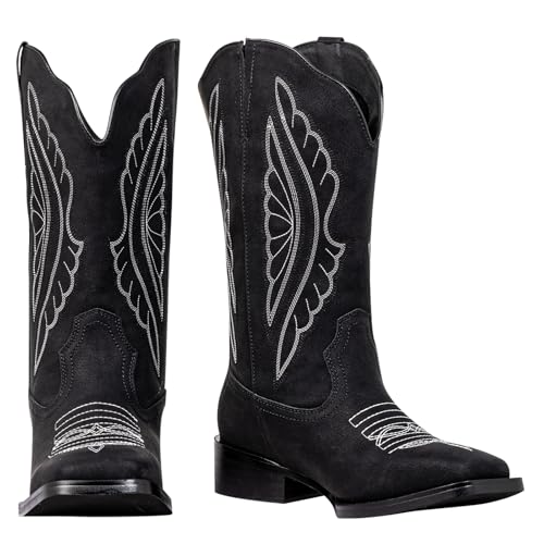 Image of SheSole Extra Wide Calf Boots for Women - Classic Stitch Cowboy Boots with Hidden Stretch Panel & Removable Cushion - Comfortable Wider Shaft Western Boots for Fuller Figures