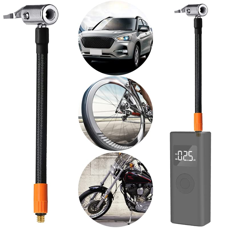 Brliantux M6 Locking Air Chuck with Air Hose,Standard Tire Valve Fine Thread, Air Inflator Hose Adapter for All Battery-Integrated Air Pump (1, 160mm)