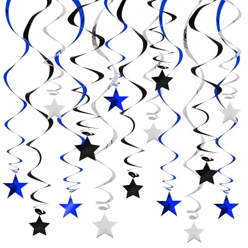 Image of BEISHIDA Blue Black Silver Stars Hanging Swirls Graduation Hanging Ornament Decorations for Birthday Party Retirement Congrats Grade 2026 Graduation Decorations,Pack of 15