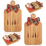 JarThenaAMCS 2 Pcs Merry Christmas Wood Cutting Board with Ribbon Xmas Tree Kitchen Charcuterie Board Serving Platter Tray for Winter Home Party Gift Decor