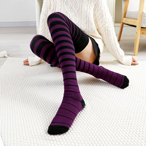 Image of Kayhoma Extra Long Gradient Zebra Stripe Thigh High Socks Over the Knee High Socks,2 Pairs