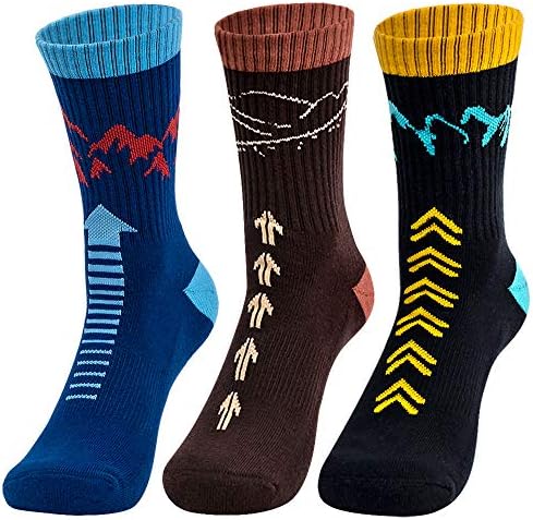 Time May Tell Mens Hiking Socks Moisture Wicking Cushion Crew Socks for Terkking,Outdoor Sports,Performance 3 pack (Black,Brown,Blue 6”-9”)