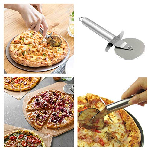 Stainless Steel Pizza Peel, 10 Inch Round Metal Pizza Peel with Wood Handle And Pizza Cutter Wheel & Pizza Shovel For Serving Food, 3 Pack Pizza Kit - Thumbnail 4