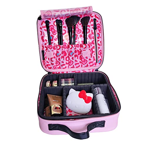 Impression Vanity Makeup Bag with Faux Leather, Hello Kitty Travel Toiletry Bag with Inside Zipper Pockets, Waterproof Reusable Large Cosmetic Make up Vanity Organizer Bags for Travel4