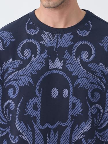 Image of The Souled Store Oversized T-Shirt: Regal Men and Boys Short Sleeves Round Neck Black Graphic Printed Cotton Drop Shoulder Everydaywear Streetwear Casual Oversized T-Shirt