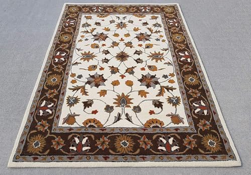 Image of Sifa Carpet Crafted with Care: Premium Hand-Tufted Wool Carpets Royanna Traditional Design Handmade Area Rugs, for Your Room Beige Color Size 5x7 feet (150x210cm)