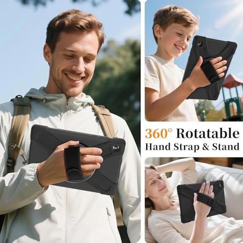 Image of ProElite Cover for Galaxy Tab A11 Plus 11 inch 2025 Cover, Rugged 3 Layer Armor case Cover for Galaxy Tab A11+ 11 inch with Hand Grip & Rotating Kickstand with Shoulder Strap, Black
