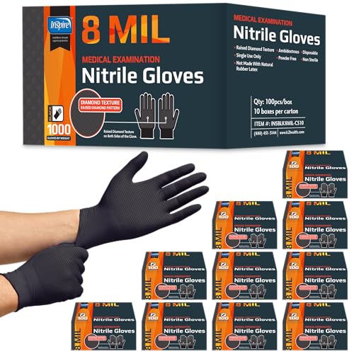 Image of Inspire HEAVY DUTY ORIGINAL Stretch Nitrile Black Gloves Disposable Latex Free | Food, Mechanic, 6mil Black or 8 Mil Orange
