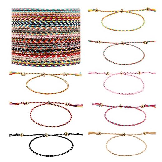 KINBOM 30 Pulseras Amistad Cuentas Colores Multicolor Ajustable Tejido Mano Cuerda Trenzada Pulseras Amistad con Cuentas Cobre Mujeres Adolescentes Niñas Amigos Regalos Fiestas Cumpleaños