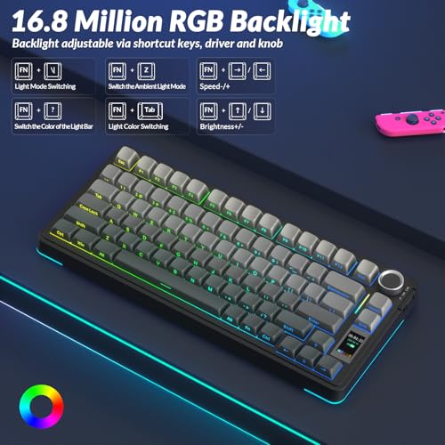 Image of AULA S75 PRO Wireless Mechanical Keyboard with Screen&Knob, Tri-Mode Hot Swappable Gaming Keyboard 75%, Pre-lubed Switches, RGB Backlit, Side Printed PBT Keycaps, Creamy Sounding Computer Keyboards