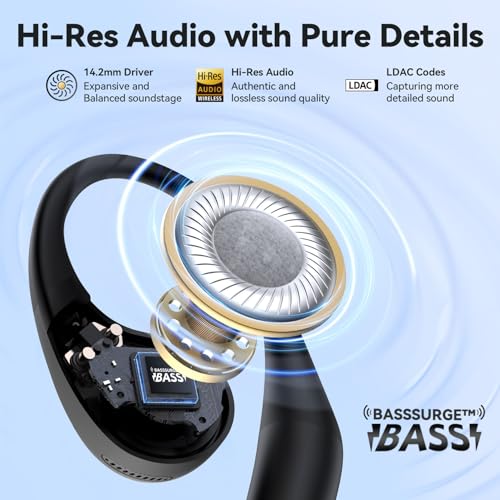 Image of EarFun OpenJump Open Ear Headphones, Wireless Earbuds with Ergonomic Earhook, Hi-Res Sound, LDAC, 4 Mics ENC Call, 42H Playtime, Multipoint Connection, IPX7 Waterproof, Snug Fit for Workout, Running