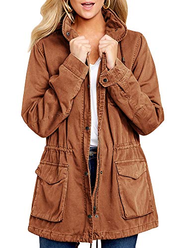 Soulomelody Womens Military Safari Anorak Jacket Hoodies Zip Up Parka Casual Drawstring Coat with Pockets