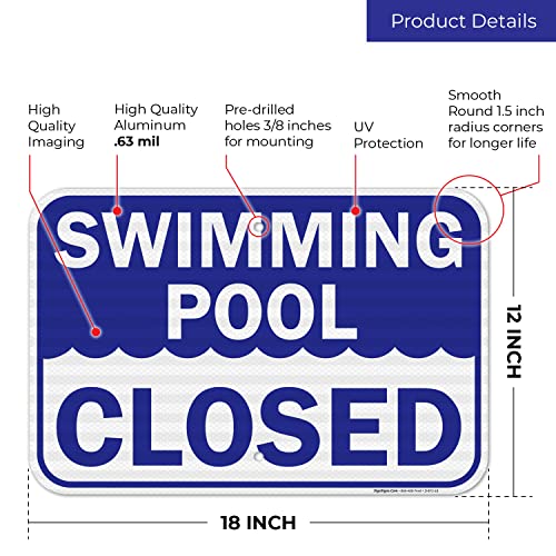 Señal Cerrada para Piscina, 12x18 Pulgadas, Aluminio Reflectivo miniatura 3