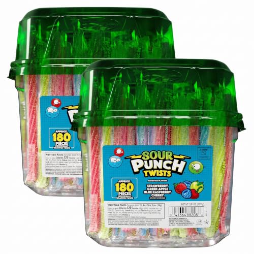 Sour Punch Twists, Sour Candy 6" Individually Wrapped Chewy Candy, 4 Assorted Fruity Flavors (Pack of 2)