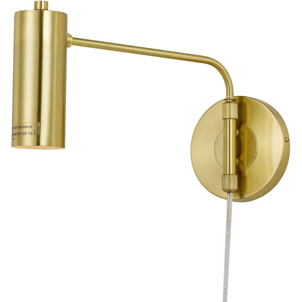 Aurelian Wall Sconce with Metal Shade and Pale Gold Finish for Plug-in or Hardwire Installation in Home, Shop or Office